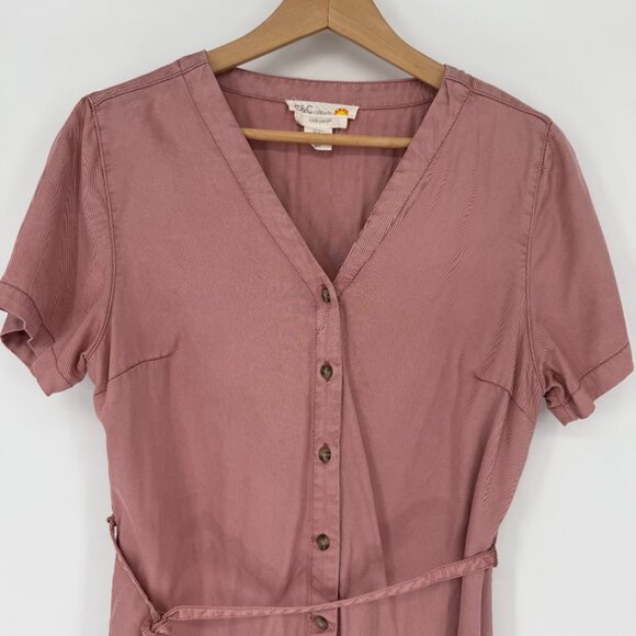 C&C California Pink Mini Dress Short Sleeve Buttons Lyocell Medium Clean Girl - Picture 2 of 7